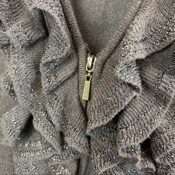 Tribal Brown ruffle Front Long Zip Up Sleeve Duster Cardigan Sweater M - Picture 5 of 7